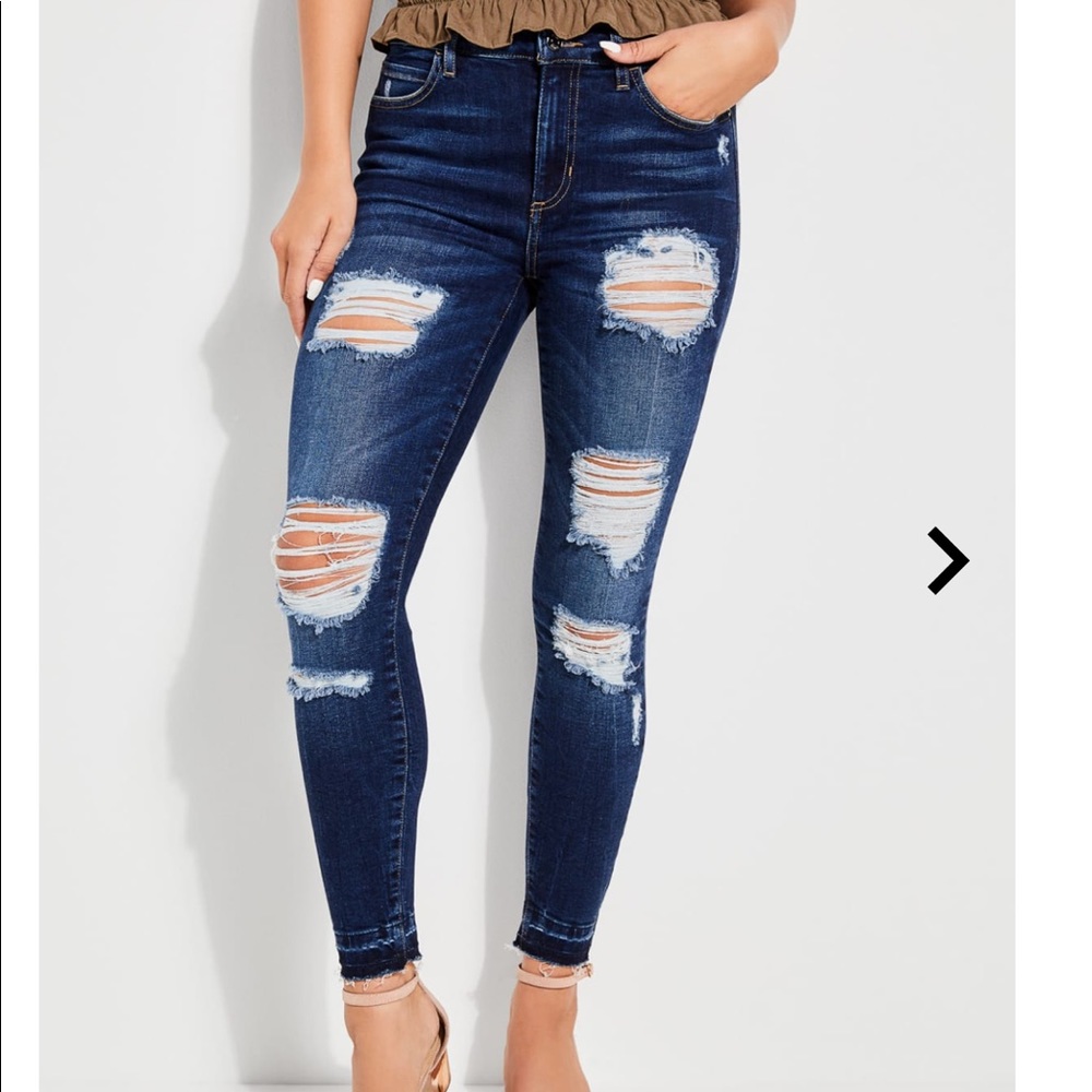 Guess High Rise Skinny Jeans with Rips - Picture 2 of 8